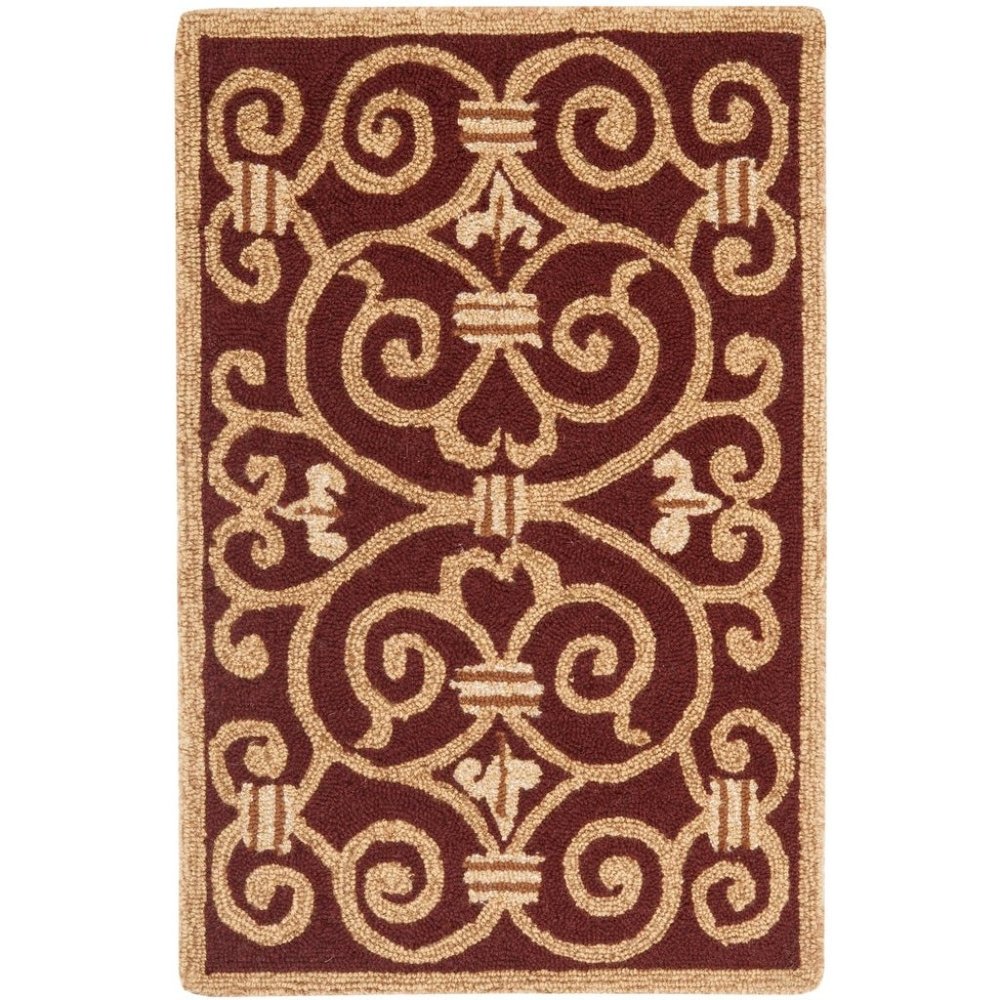 Wool Area Rug 1'8" x 2'6" Burgundy/Ivory